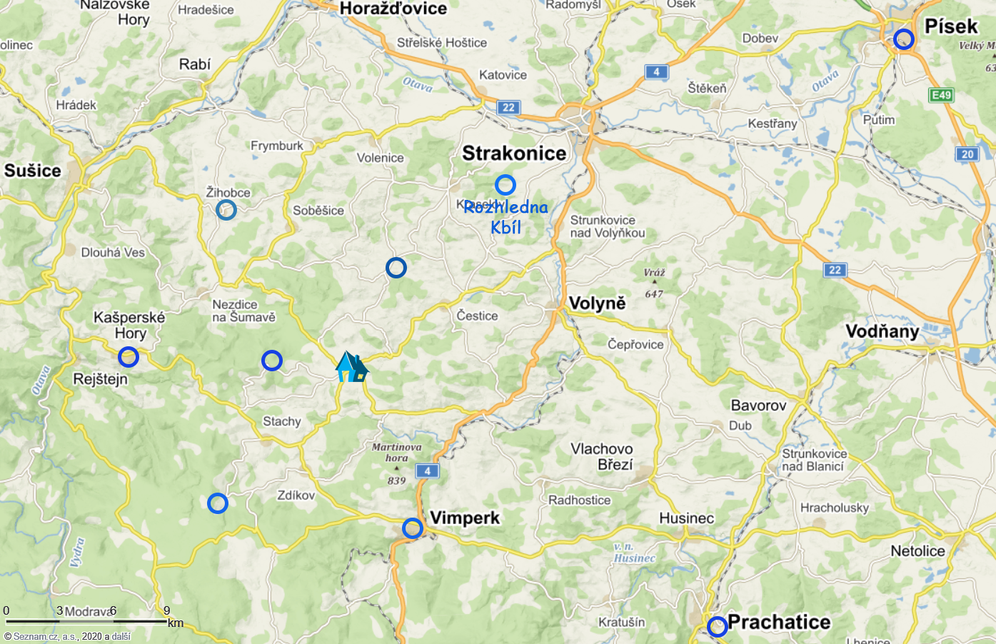 Interaktivní mapa míst v okolí